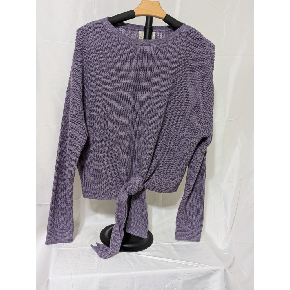Universal Thread Lavender Purple Shaker Stitch Front Tie Knot Sweater Womens L